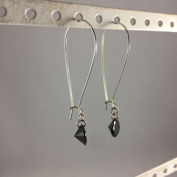 Black Diamond Hoop Earrings - Picture 3 of 8